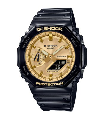 Montre CASIO G-SHOCK Homme GA-2100GB-1AER Analogue-Digital Cadran MINERAL Or Bracelet Résine Noir Boucle ardillon Etanchéité 20BAR