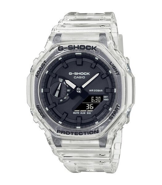 Montre CASIO G-SHOCK Homme GA-2100SKE-7AER Analogue-Digital Cadran MINERAL Noir Bracelet RESINE Transparent Boucle ardillon Etanchéité 20BAR