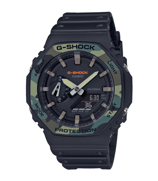 Horloge CASIO G-SHOCK Heren GA-2100SU-1AER Digitaal + analoog Behuizing Mineraal Zwart Bracelette Hars Zwart Boucle ardillon Etanchéiteiten 20 BAR