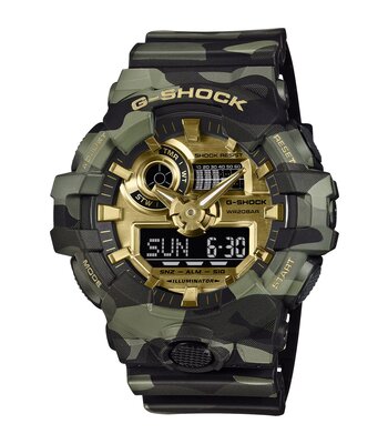 Montre CASIO G-SHOCK Homme GA-700CMG-3AER Digital + analogique Cadran Acrylique Doré Bracelet Résine Camouflage Etanchéité 20 ATM