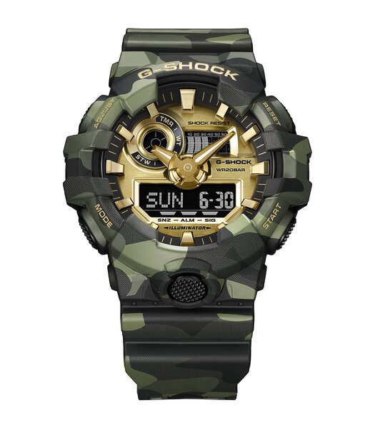 Montre CASIO G-SHOCK Homme GA-700CMG-3AER Digital + analogique Cadran Acrylique Doré Bracelet Résine Camouflage Etanchéité 20 ATM