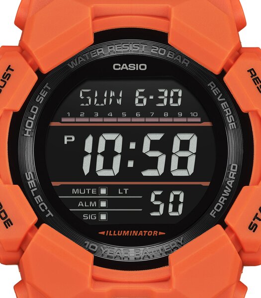Montre CASIO G-SHOCK Homme GD-010-4ER Digital Cadran MINERAL Noir Bracelet Résine Orange Etanchéité 20BAR