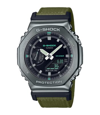 Montre CASIO G-SHOCK Homme GM-2100CB-3AER Digital + analogique Cadran Minéral Noir Bracelet Tissu Vert Boucle ardillon Etanchéité 20 BAR