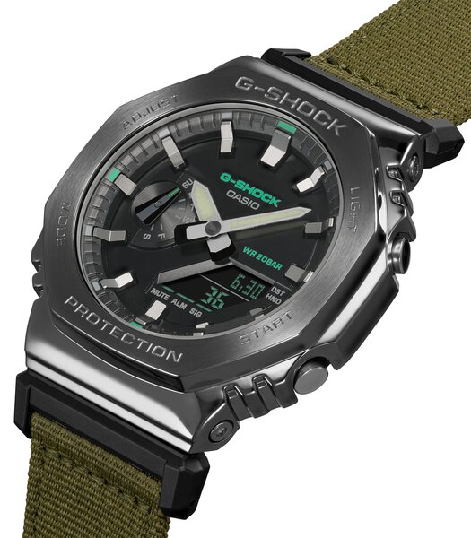 Montre CASIO G-SHOCK Homme GM-2100CB-3AER Digital + analogique Cadran Minéral Noir Bracelet Tissu Vert Boucle ardillon Etanchéité 20 BAR