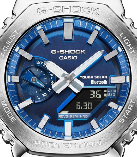 Montre CASIO G-SHOCK Homme GM-B2100AD-2AER Analogue-Digital Cadran MINERAL Bleu Bracelet Acier inoxydable Argenté Etanchéité 20BAR