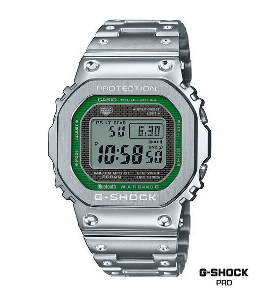 Montre CASIO G-SHOCK Homme GMW-B5000D-3ER Digital Cadran MINERAL Vert Bracelet Acier inoxydable Argenté Etanchéité 20BAR