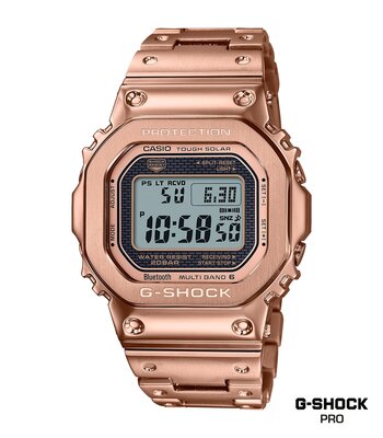 Montre CASIO G-SHOCK Homme GMW-B5000GD-4ER Digital Cadran MINERAL Noir Bracelet Acier inoxydable Or rose BOUCLE DEPLOYANTE Etanchéité 20BAR
