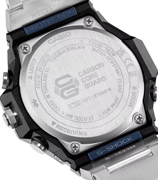 Horloge CASIO G-SHOCK Heren GST-B1000D-2AER Analoog-digitaal Behuizing MINERAAL Blauw Bracelette Roestvrij staal Zilverkleurig Etanchéiteiten 20BAR