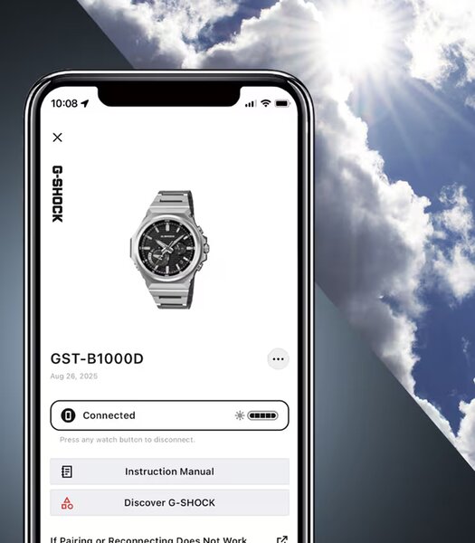 Horloge CASIO G-SHOCK Heren GST-B1000D-2AER Analoog-digitaal Behuizing MINERAAL Blauw Bracelette Roestvrij staal Zilverkleurig Etanchéiteiten 20BAR