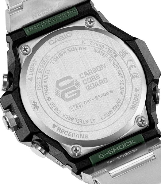 Montre CASIO G-SHOCK Homme GST-B1000D-3AER Analogue-Digital Cadran MINERAL Vert Bracelet Acier inoxydable Argenté Etanchéité 20BAR