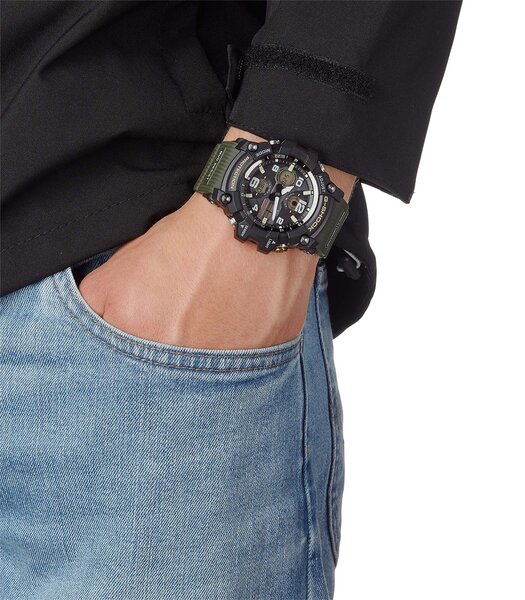 Montre CASIO G-SHOCK Homme GWG-100-1A3ER Digital + analogique Cadran Minéral Noir Bracelet Résine Vert Boucle ardillon Etanchéité 20 BAR