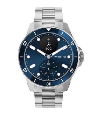 Montre Withings SCANWATCH NOVA Homme HWA10-07 Analogue-Digital Cadran Saphir Bleu Bracelet Acier inoxydable Acier Boucle déployante Etanchéité 10BAR