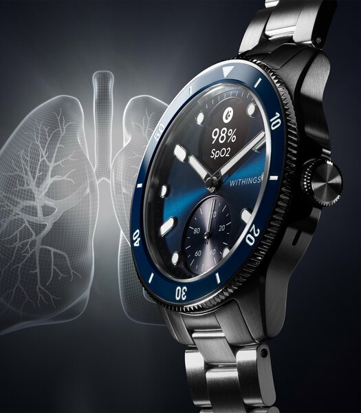 Montre Withings SCANWATCH NOVA Homme HWA10-07 Analogue-Digital Cadran Saphir Bleu Bracelet Acier inoxydable Acier Boucle déployante Etanchéité 10BAR