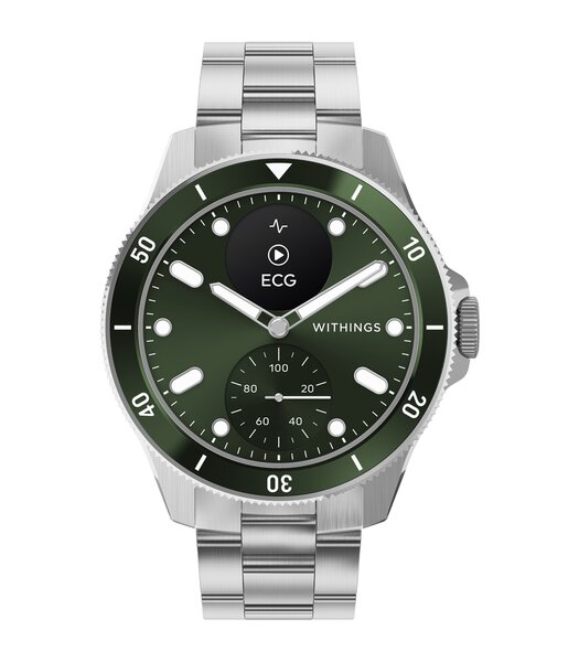 Montre Withings SCANWATCH NOVA Homme HWA10-08 Analogue-Digital Cadran Saphir Vert Bracelet Acier inoxydable Acier Etanchéité 10BAR