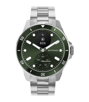 Montre Withings SCANWATCH NOVA Homme HWA10-08 Analogue-Digital Cadran Saphir Vert Bracelet Acier inoxydable Acier Etanchéité 10BAR