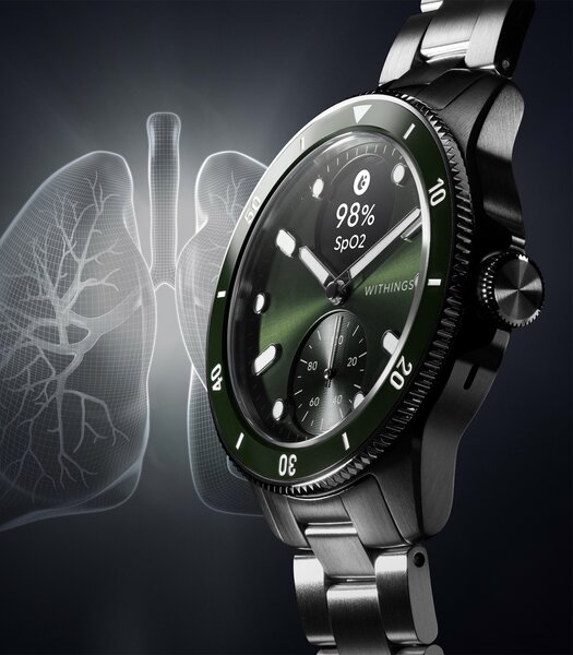 Montre Withings SCANWATCH NOVA Homme HWA10-08 Analogue-Digital Cadran Saphir Vert Bracelet Acier inoxydable Acier Etanchéité 10BAR