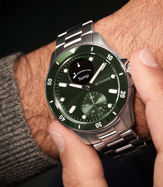 Montre Withings SCANWATCH NOVA Homme HWA10-08 Analogue-Digital Cadran Saphir Vert Bracelet Acier inoxydable Acier Etanchéité 10BAR