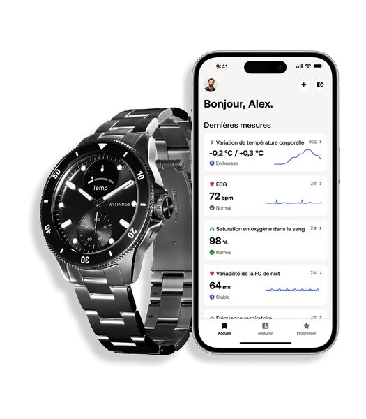Montre Withings SCANWATCH NOVA Homme HWA10-09 Analogue-Digital Cadran Saphir Noir Bracelet Acier inoxydable Acier Etanchéité 10BAR