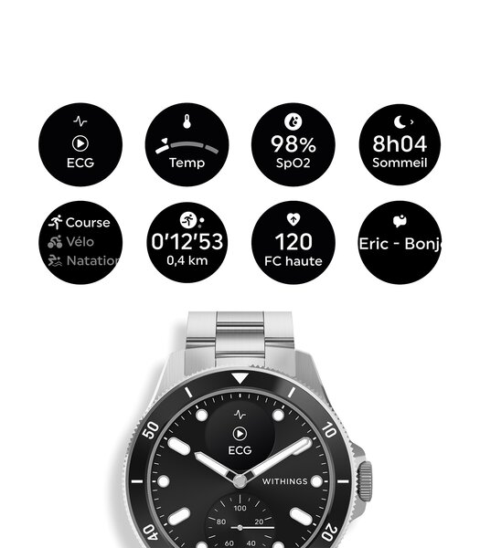 Montre Withings SCANWATCH NOVA Homme HWA10-09 Analogue-Digital Cadran Saphir Noir Bracelet Acier inoxydable Acier Etanchéité 10BAR