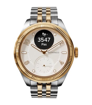 Montre Withings SCANWATCH NOVA BRILLIANT GOLD HWA10-11 Analogue-Digital Cadran Saphir Blanc Bracelet Acier inoxydable Acier / or jaune Etanchéité 5BAR