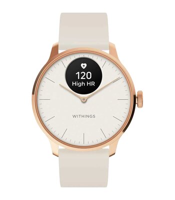 Montre Withings SCANWATCH LIGHT Femme HWA11-01 Analogue-Digital Cadran Saphir Blanc Bracelet Silicone Beige Etanchéité 5BAR