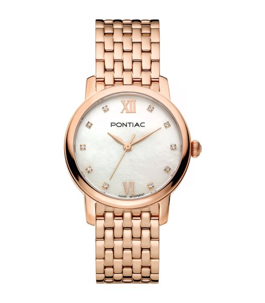 Horloge PONTIAC AMBER Dames P10060 Analoog Behuizing Saffier PARELMOER Bracelette Roestvrij staal Roségoudkleurig BOUCLE DEPLOYANTE Etanchéiteiten 5AT