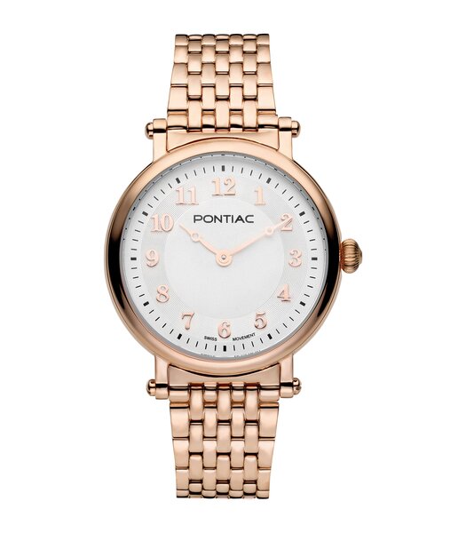 Montre PONTIAC WESTMINSTER Femme P10064 Analogue Cadran Saphir Blanc Bracelet Acier inoxydable Or rose BOUCLE DEPLOYANTE Etanchéité 5ATM