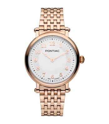 Montre PONTIAC WESTMINSTER Femme P10064 Analogue Cadran Saphir Blanc Bracelet Acier inoxydable Or rose BOUCLE DEPLOYANTE Etanchéité 5ATM