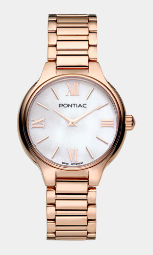 Montre PONTIAC LEICESTER Femme P10071 Analogue Cadran Saphir Blanc Bracelet Acier inoxydable Or rose BOUCLE DEPLOYANTE Etanchéité 5ATM