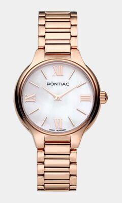 Montre PONTIAC LEICESTER Femme P10071 Analogue Cadran Saphir Blanc Bracelet Acier inoxydable Or rose BOUCLE DEPLOYANTE Etanchéité 5ATM