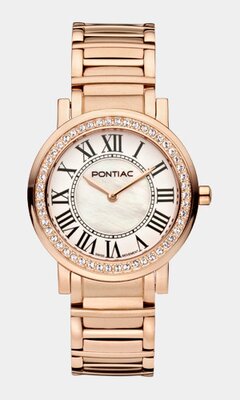 Montre PONTIAC ROMAN Femme P10080 Analogue Cadran Saphir NACRE Bracelet Acier inoxydable Or rose BOUCLE DEPLOYANTE Etanchéité 5ATM