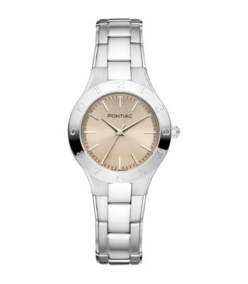 Montre PONTIAC AURIGA Femme P10101 Analogue Cadran Saphir Brun Bracelet Acier Gris BOUCLE DEPLOYANTE Etanchéité 5ATM
