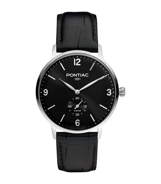 Montre PONTIAC ARTHUR Homme P20060 Analogique Cadran Saphir Noir Bracelet Cuir Noir Boucle ardillon Etanchéité 5 ATM