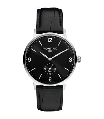 Montre PONTIAC ARTHUR Homme P20060 Analogique Cadran Saphir Noir Bracelet Cuir Noir Boucle ardillon Etanchéité 5 ATM