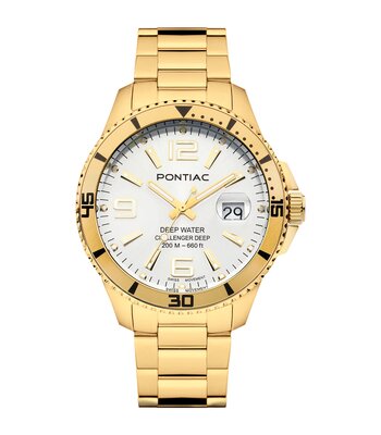 Montre PONTIAC DEEP WATER Homme P20089 Analogique Cadran Saphir Blanc Bracelet Acier inoxydable Or jaune Boucle ardillon Etanchéité 10 ATM