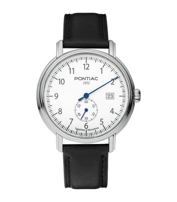 Montre PONTIAC MONOTIME Homme P20103 Analogue Cadran Saphir Blanc Bracelet Cuir Noir Boucle ardillon Etanchéité 5BAR