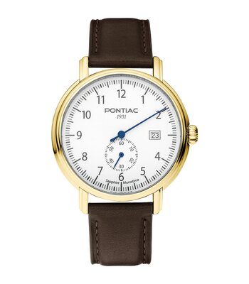 Montre PONTIAC MONOTIME Homme P20104 Analogue Cadran Saphir Blanc Bracelet Cuir Brun Boucle ardillon Etanchéité 5BAR