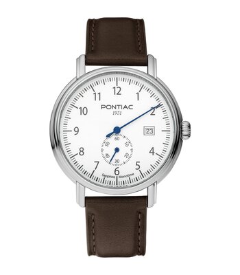Montre PONTIAC MONOTIME Homme P20106 Analogue Cadran Saphir Blanc Bracelet Cuir Brun Boucle ardillon Etanchéité 5BAR