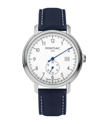 Montre PONTIAC MONOTIME Homme P20140 Analogique Cadran Saphir Blanc Bracelet Cuir Bleu Boucle ardillon Etanchéité 5 ATM
