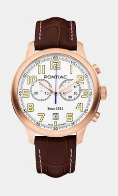 Montre PONTIAC COMPOSANT-BOITIER Homme P40015 Analogique Cadran Saphir Blanc Bracelet Cuir Brun Boucle ardillon Etanchéité 5 ATM