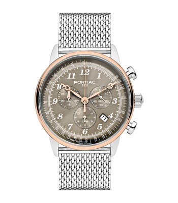 Montre PONTIAC PHOENIX Homme P40022 Analogique Cadran Saphir Brun Bracelet Milanais Argenté Clip / clasp Etanchéité 5 ATM