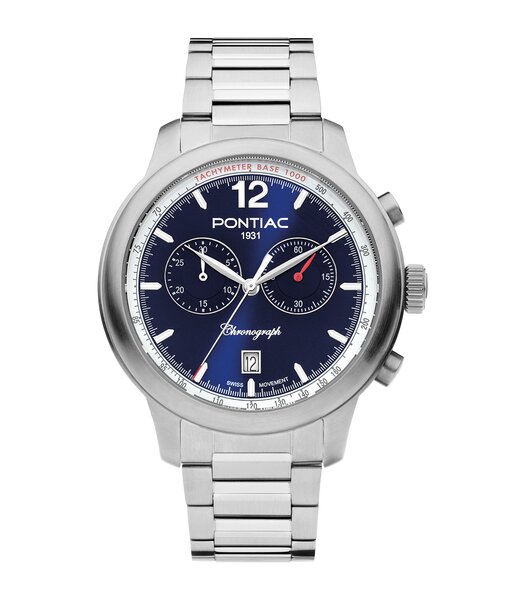 Montre PONTIAC HENRY Homme P40024 Analogique Cadran Saphir Bleu Bracelet Acier inoxydable Argenté Boucle déployante Etanchéité 5 ATM