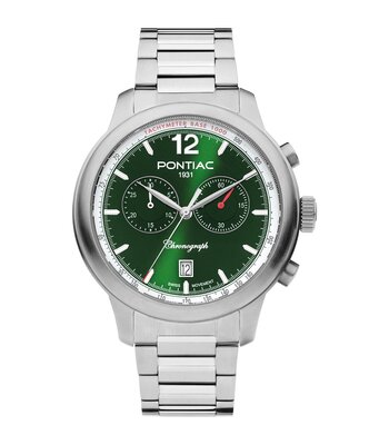 Montre PONTIAC HENRY Homme P40025 Analogique Cadran Saphir Vert Bracelet Acier inoxydable Argenté Boucle déployante Etanchéité 5 ATM