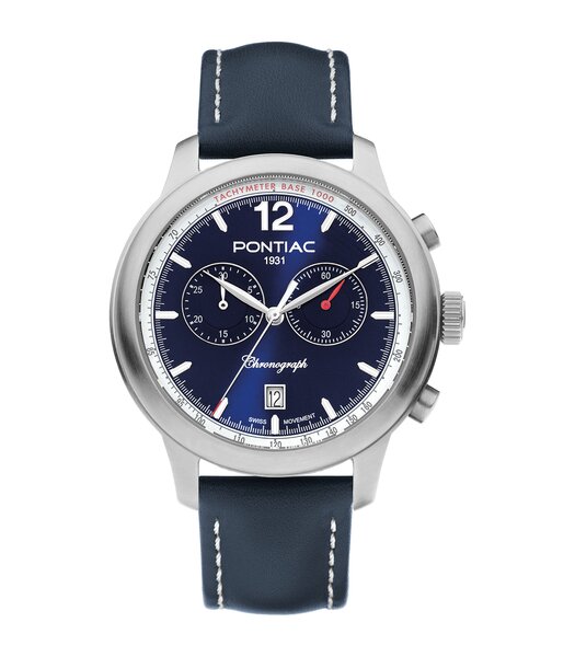 Montre PONTIAC HENRY Homme P40026 Analogique Cadran Saphir Bleu Bracelet Cuir Bleu Boucle ardillon Etanchéité 5 ATM