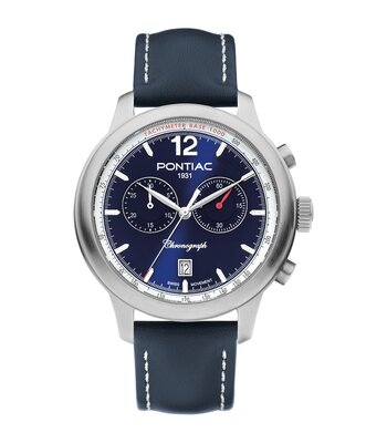 Montre PONTIAC HENRY Homme P40026 Analogique Cadran Saphir Bleu Bracelet Cuir Bleu Boucle ardillon Etanchéité 5 ATM